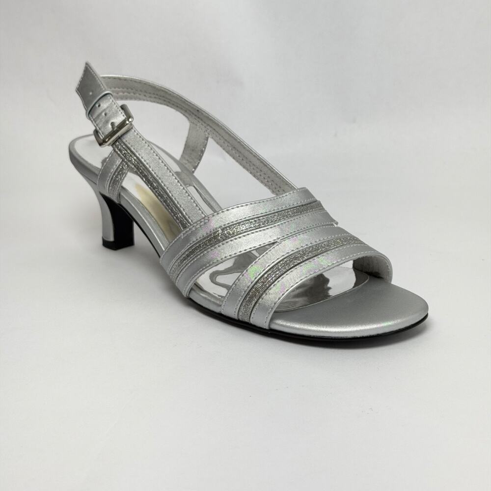 Easy Street Meghan Silver Satin Sparkle Dress Sandals Womens Size 8 Medium